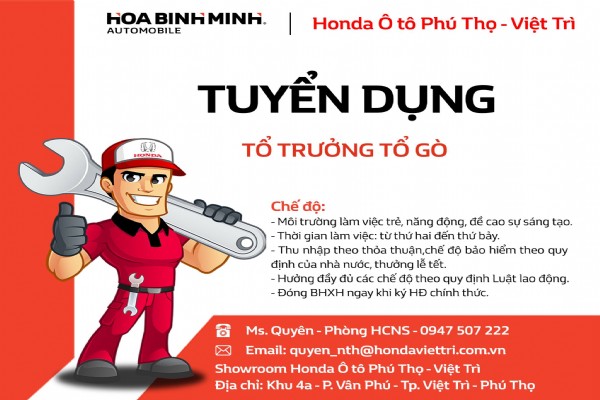 THÔNG BÁO TUYỂN DỤNG THÁNG 10/20️22 - Vị trí: TỔ TRƯỞNG TỔ GÒ